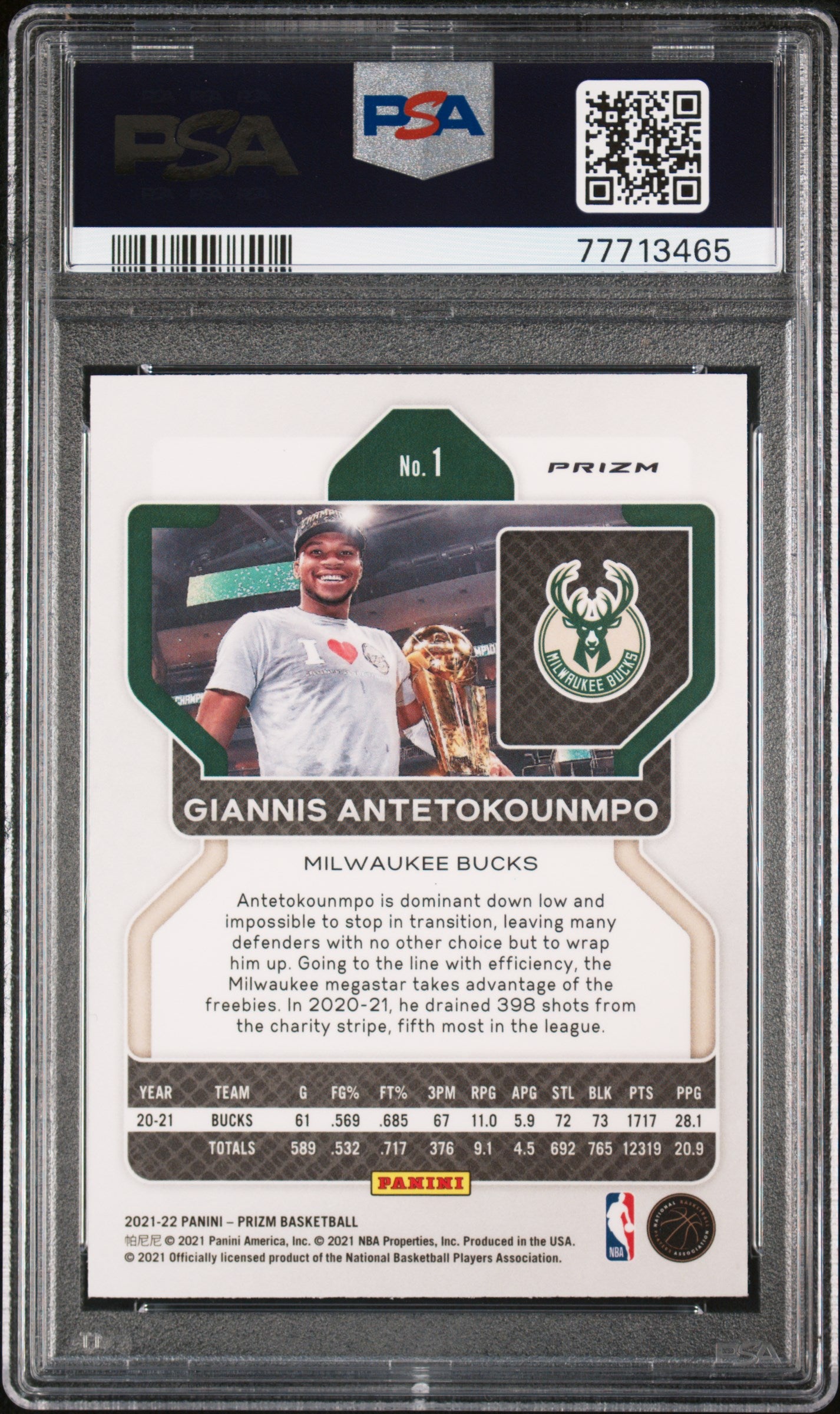 2021-22 Panini Prizm - NBA 75th Anniversary Prizm - Giannis Antetokounmpo - 1 - PSA Graded Card