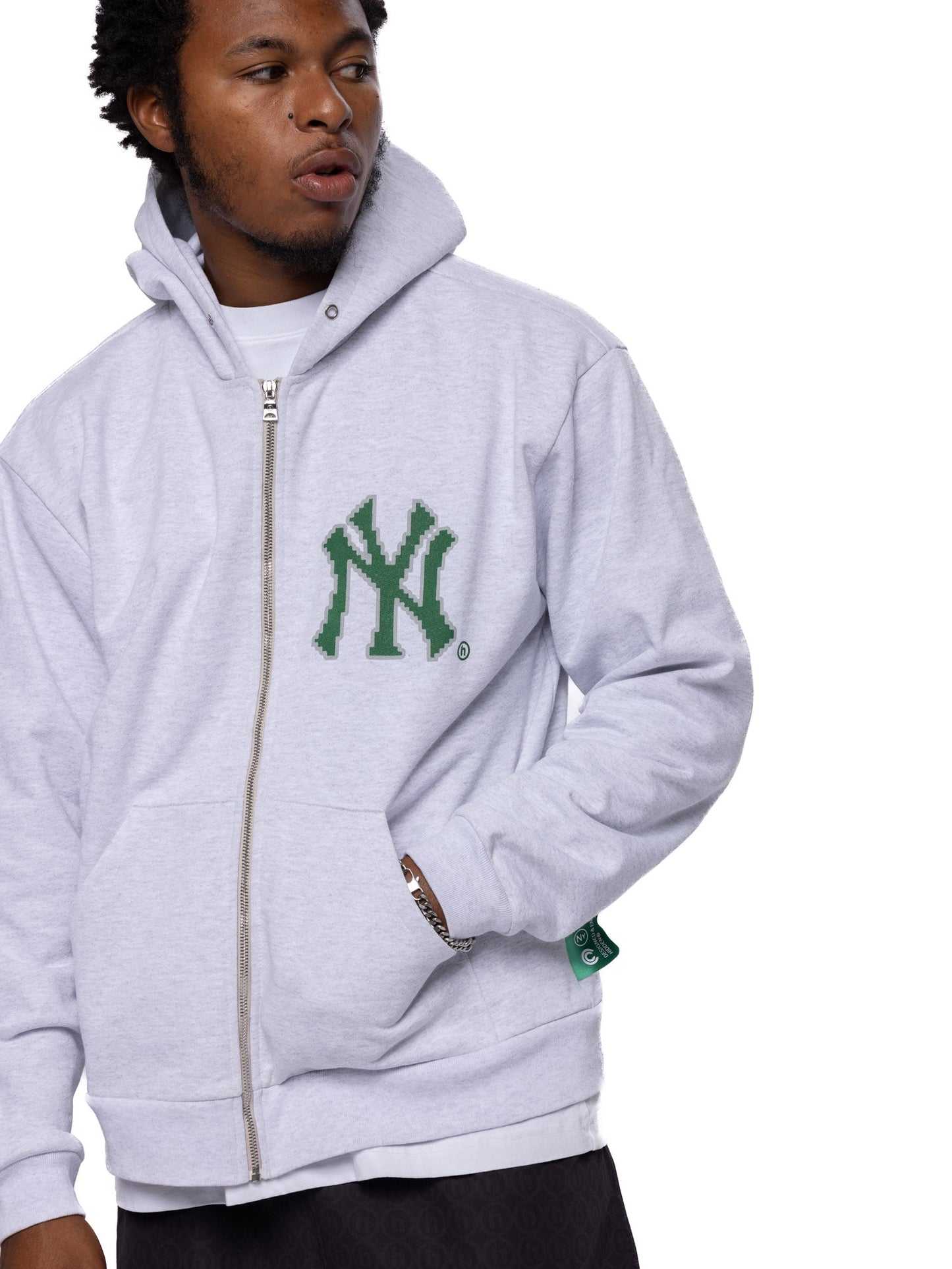 New York Yankees x Hidden NY Pixelated NY Zip Hoodie Heather Grey