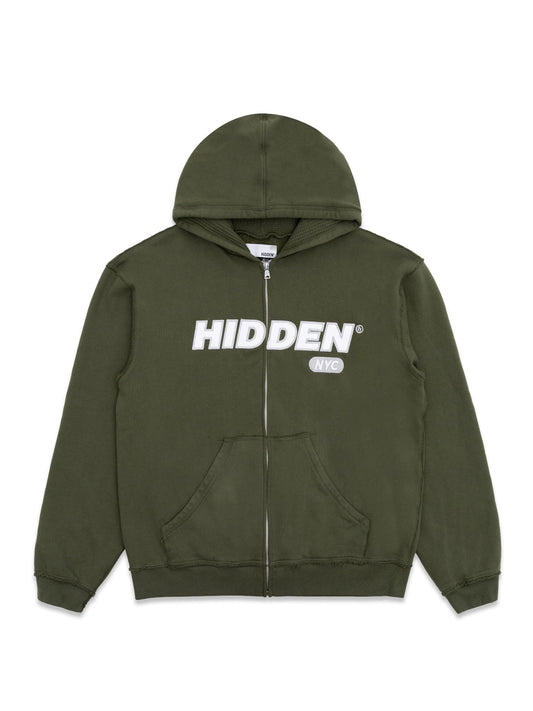 Hidden NY Waffle Knit 3M Zip Hoodie Olive