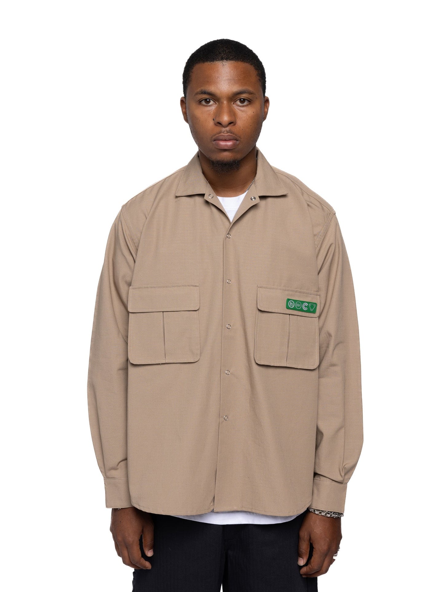 Hidden NY Hardware Tech Button Up Shirt Khaki