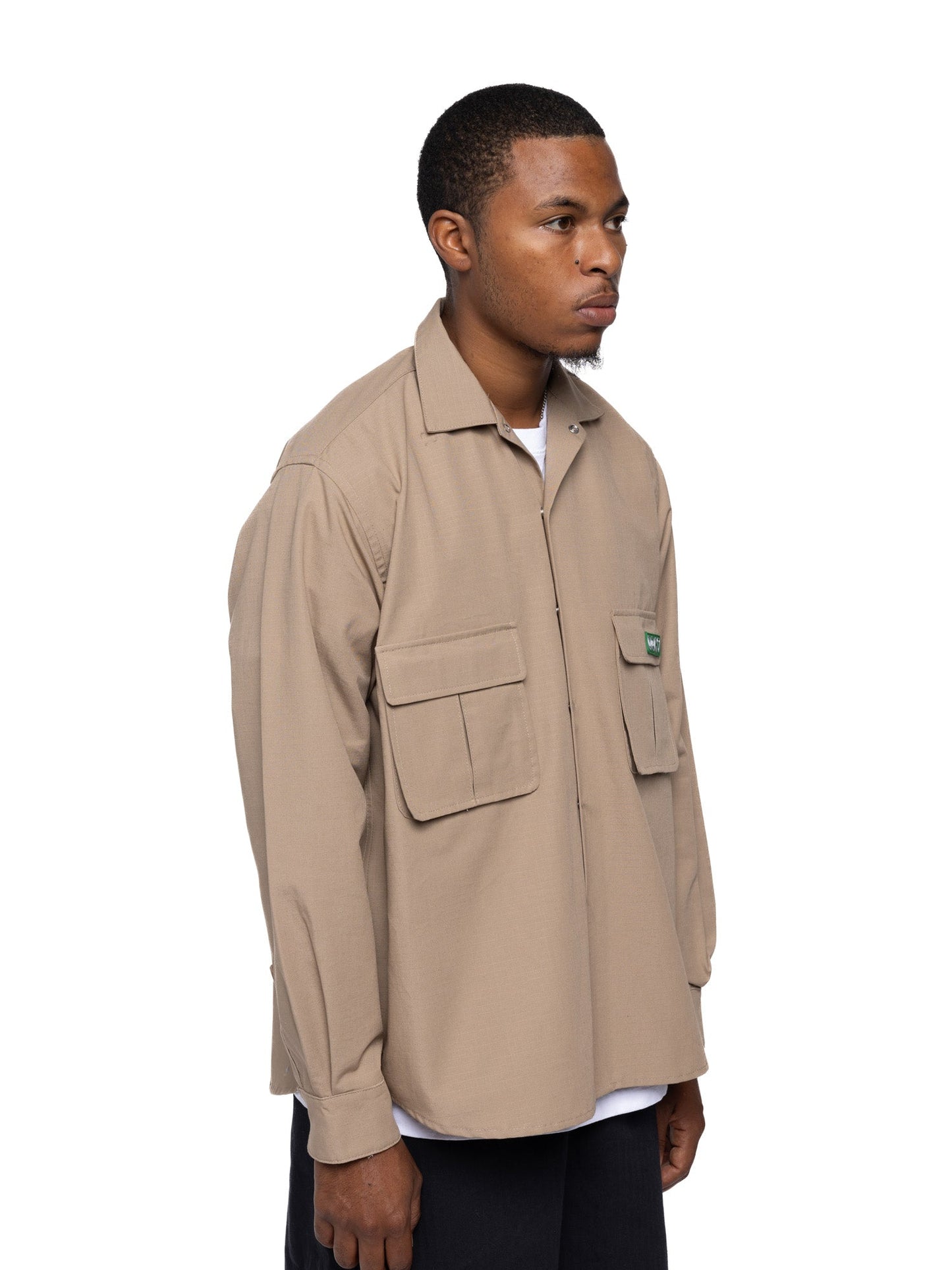 Hidden NY Hardware Tech Button Up Shirt Khaki