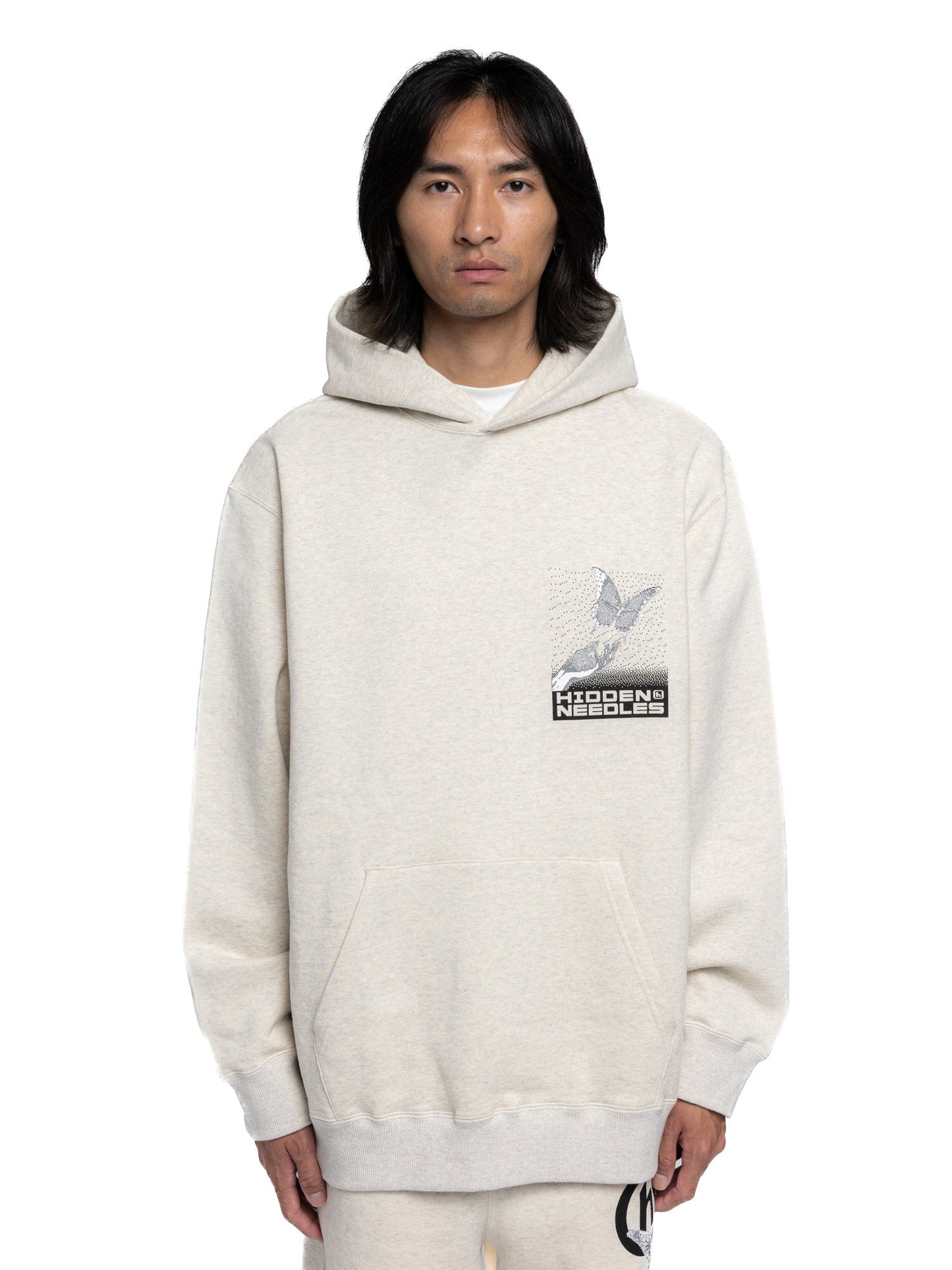 Hidden NY H Logo Pixel Butterfly Hoodie Oatmeal