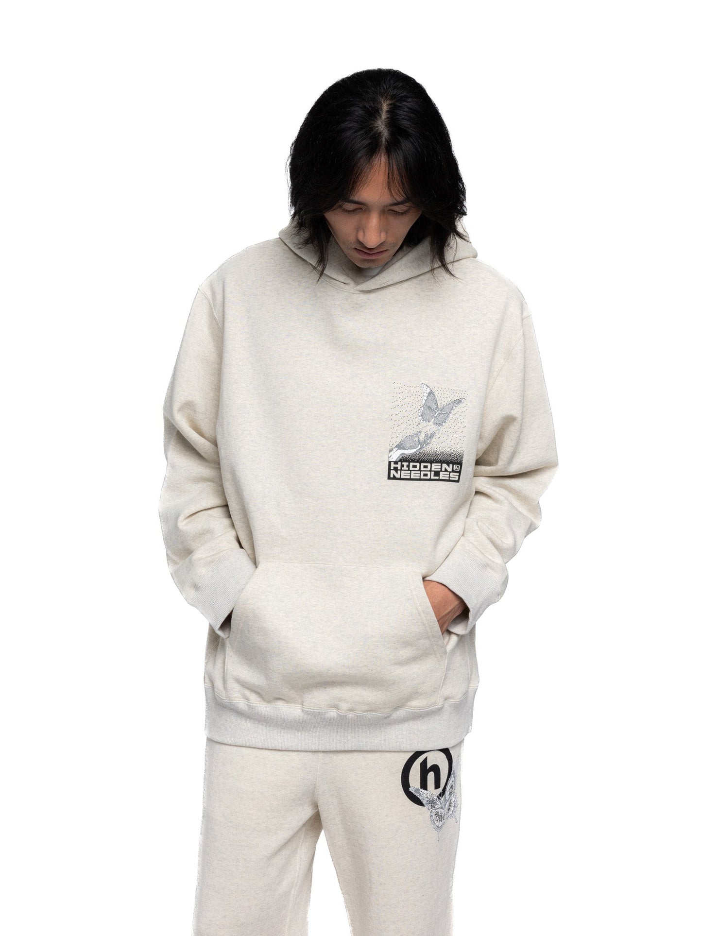 Hidden NY H Logo Pixel Butterfly Hoodie Oatmeal