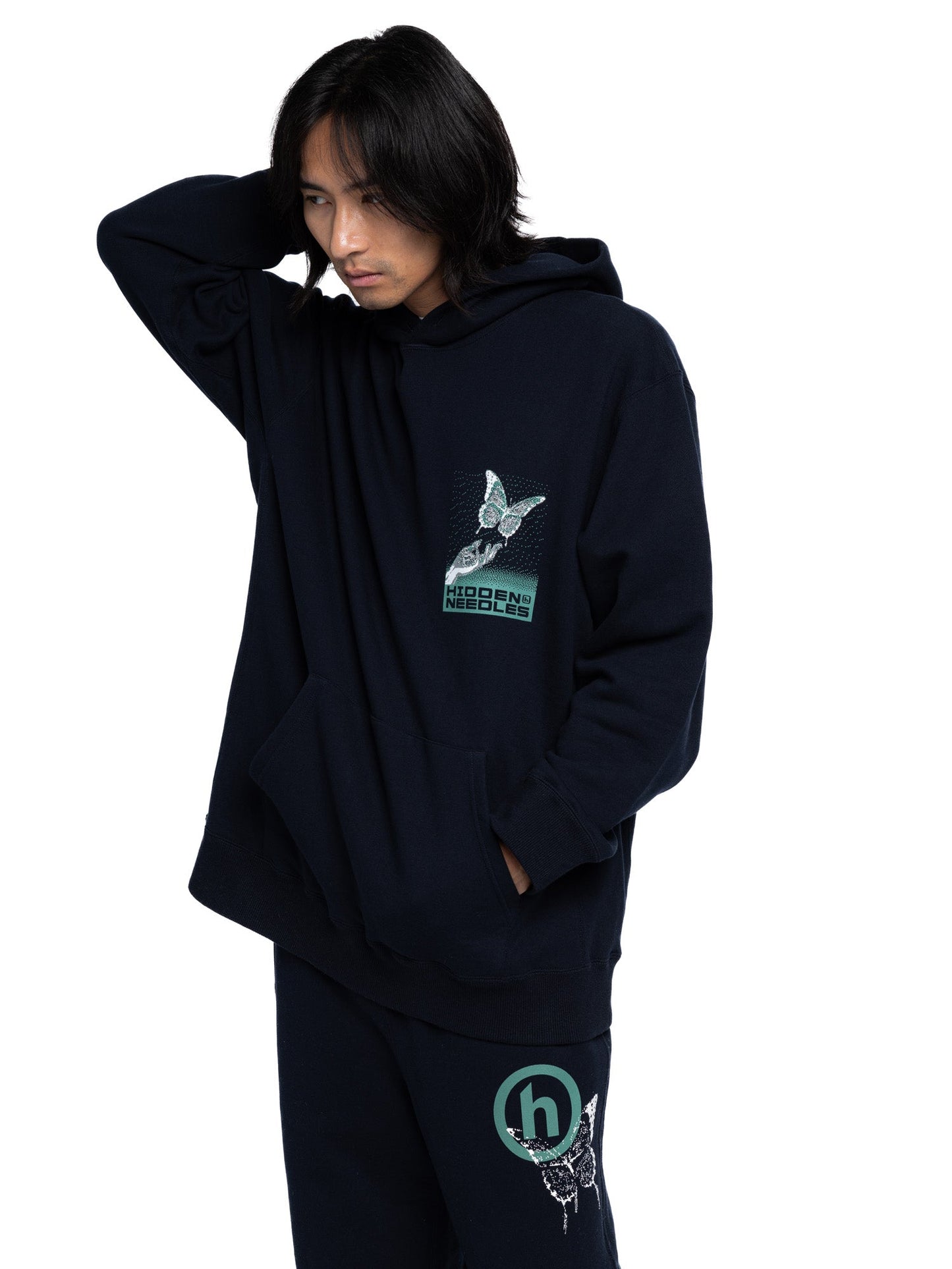 Hidden NY x Needles H Logo Pixel Butterfly Hoodie Navy