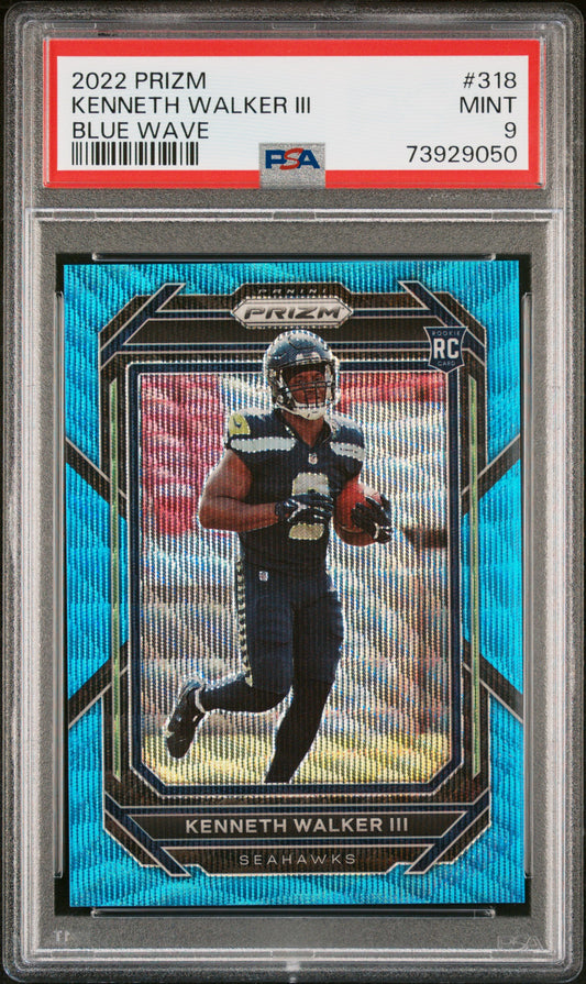 2022 Panini Prizm - Kenneth Walker III - Blue Wave Prizm #318 - Rookies -  Limited to /199 - PSA Graded Card
