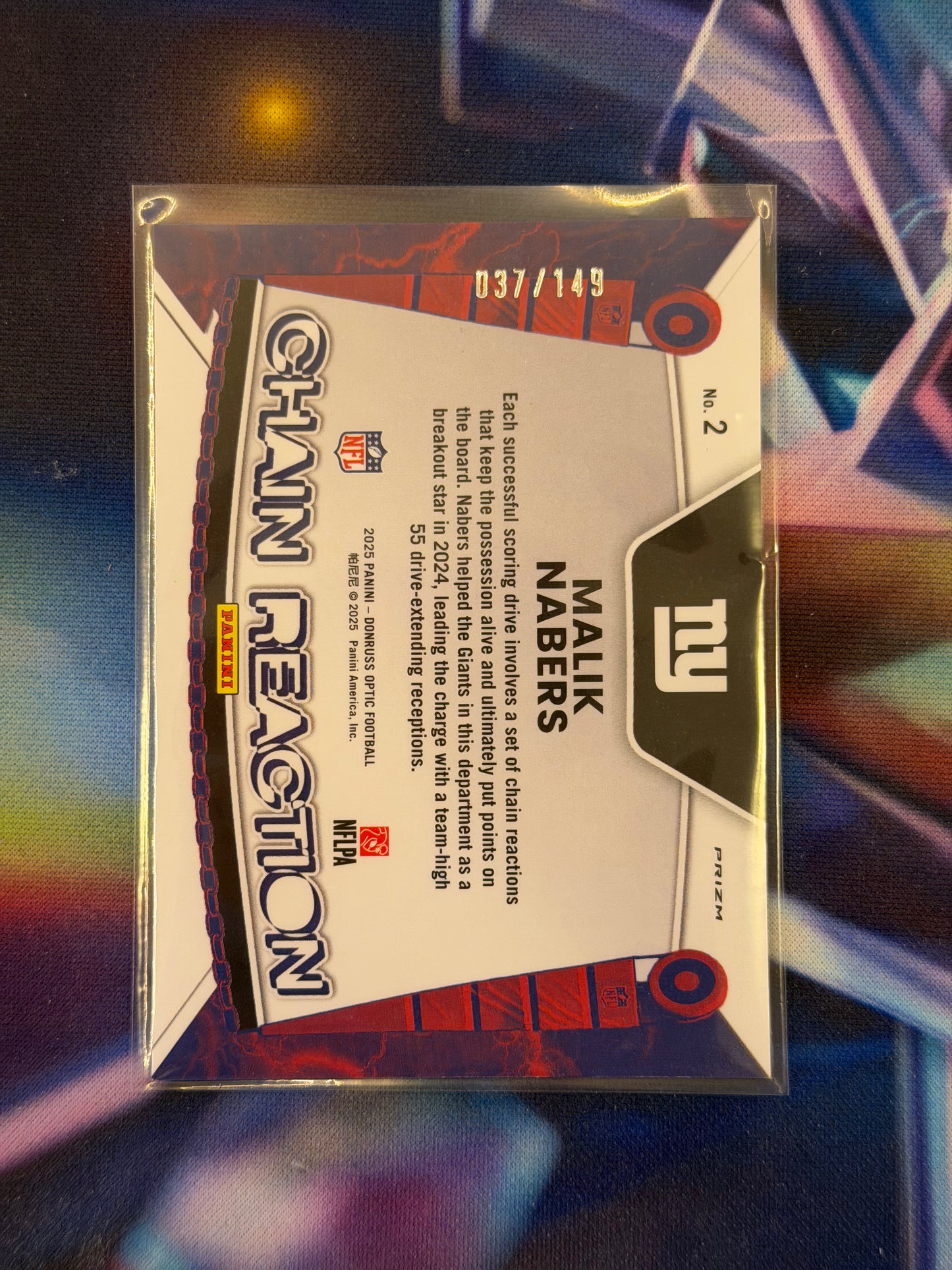 2025 NFL Panini Donruss Optic - Malik Nabers Chain Reaction Black Pandora Limited to /149 - Giants - Raw Ungraded Card