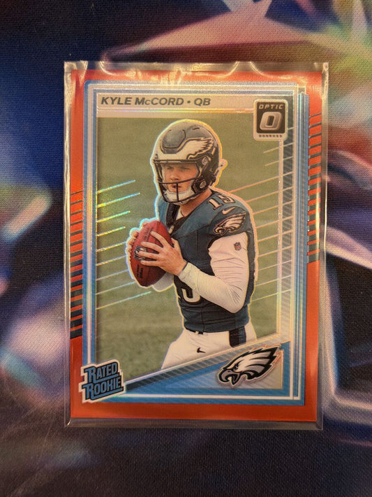 Kyle McCord Rated Rookie Red Prizm Front - 2025 Donruss Optic