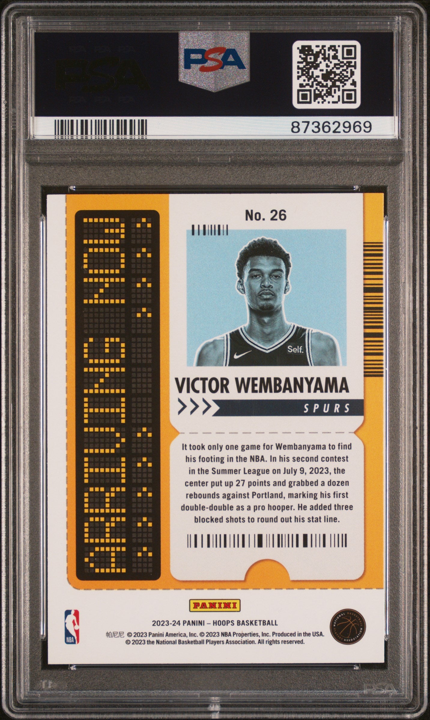 2023 NBA Hoops - Victor Wembanyama - Arriving Now HOLO - #26 - PSA Graded Card