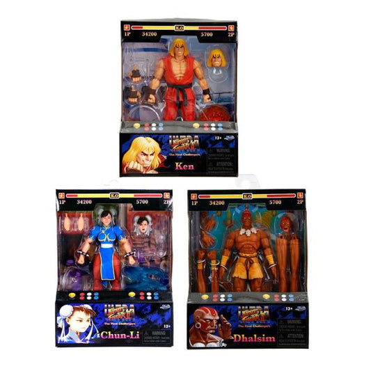 Jada Toys - Street Fighter 2 - The Final Challengers 6 Inch Action Figure Set of 3 - Ken, Chun-Li, Dhalsim