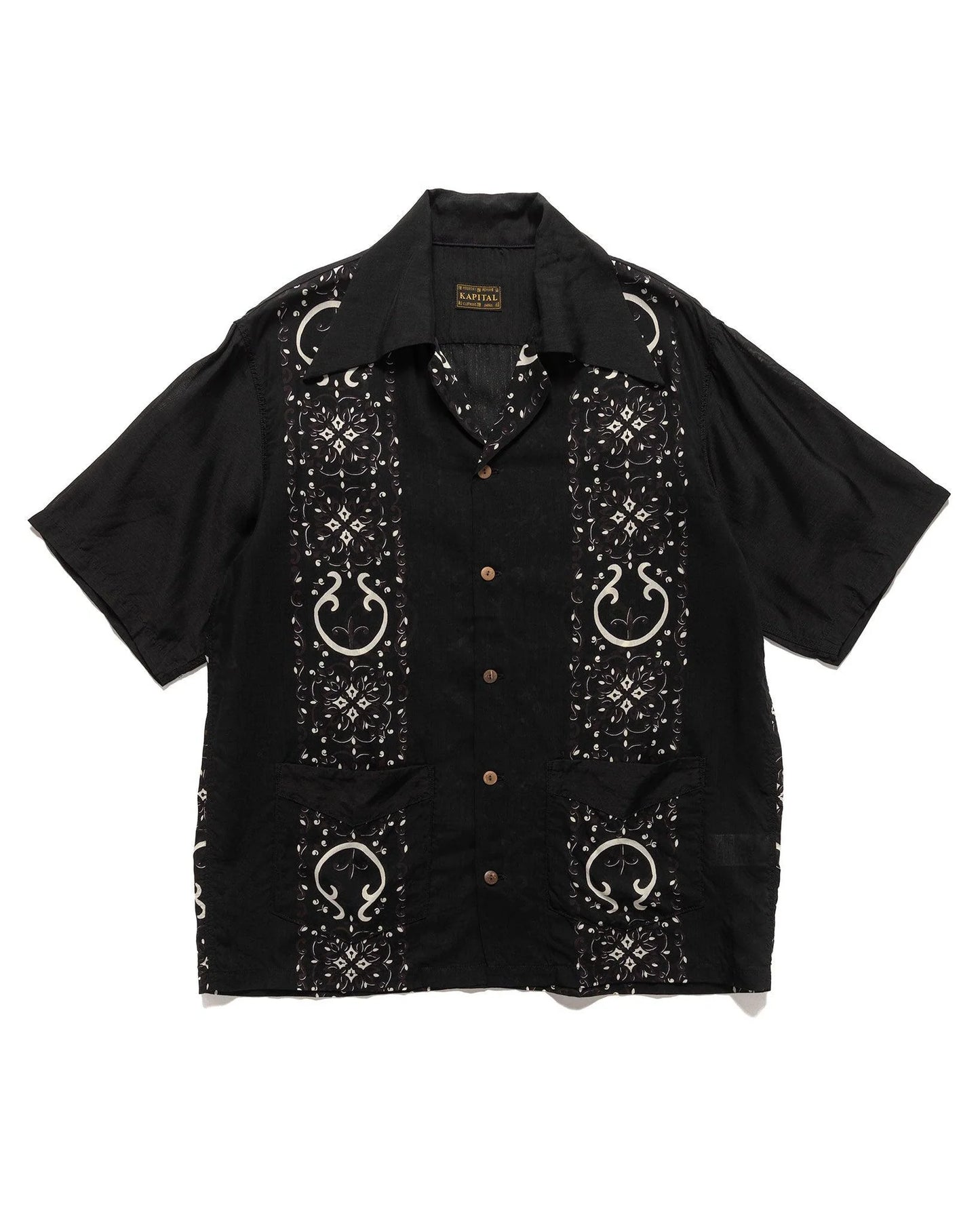 Kapital: Silk Rayon Havananaja Drizzle Cuba Shirt - Black - K2405SS219