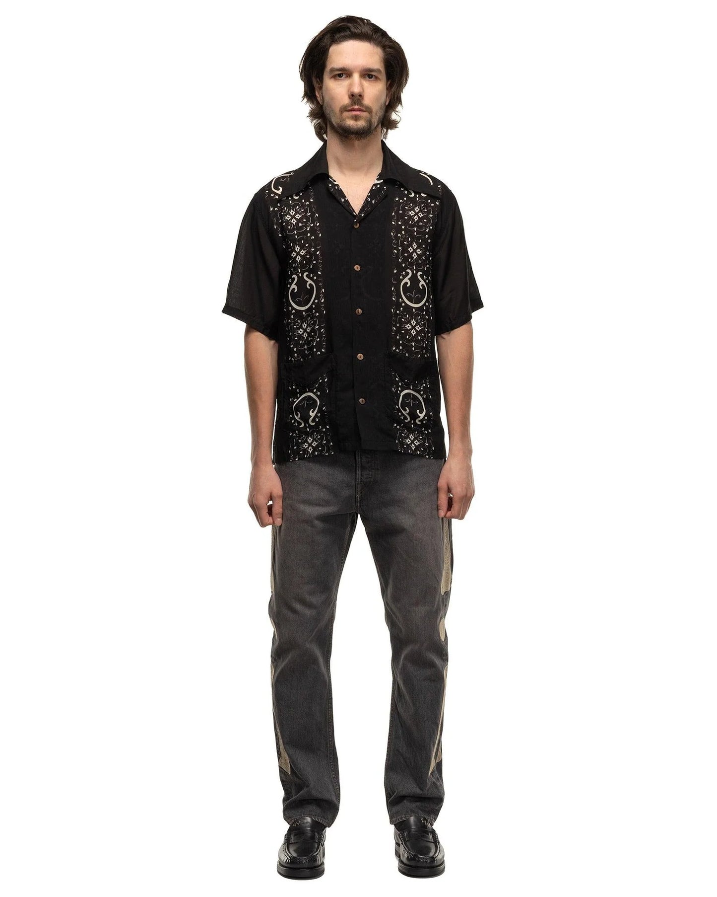 Kapital: Silk Rayon Havananaja Drizzle Cuba Shirt - Black - K2405SS219