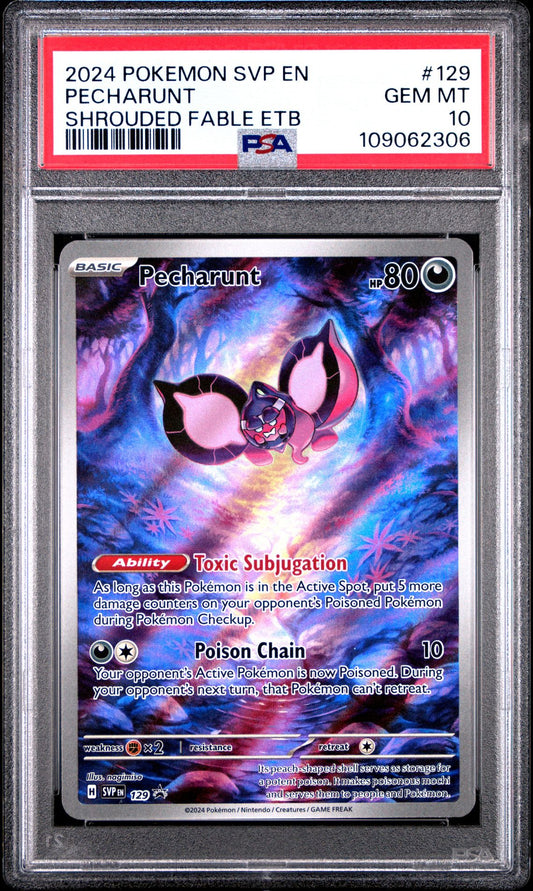 2024 Pokemon SVP En — SV Black Star Promo — 129 Pecharunt Shrouded Fable Elite Trainer Box — PSA Graded Card
