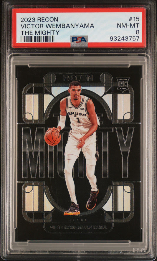 2023 Panini Recon The Mighty #15 - Victor Wembanyama PSA 8 Front - Cert #93243757