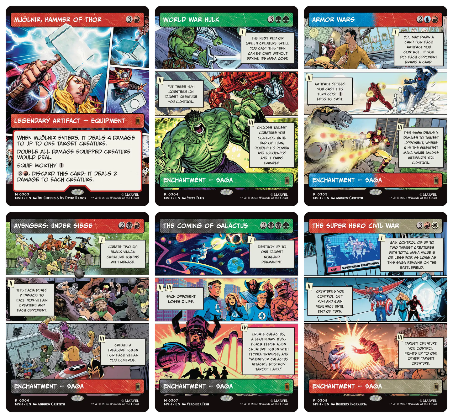 Magic The Gathering x Marvel Super Heroes Showcase Panel Cards- FOIL Complete Set of 17 Cards