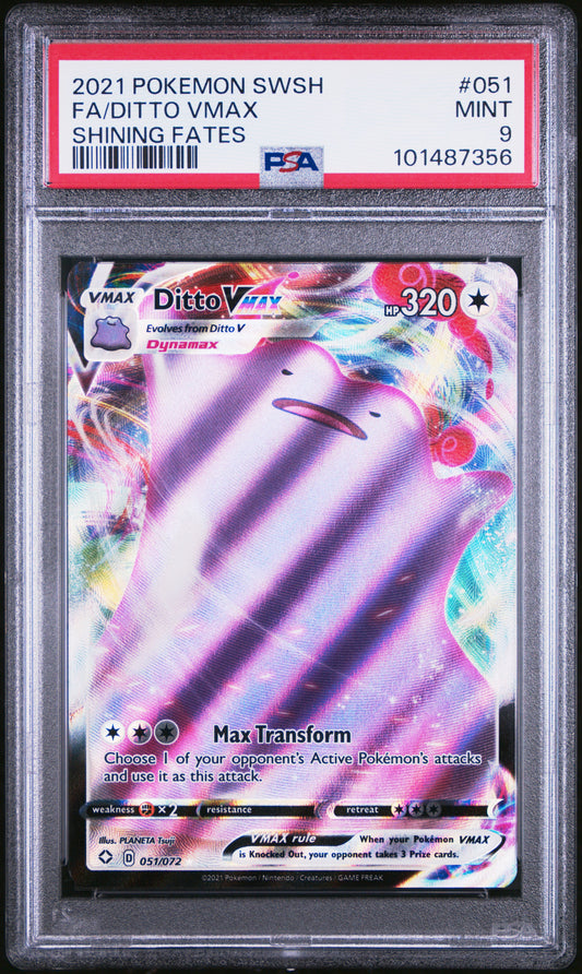 2021 Pokemon Sword & Shield Shining Fates #051 - FA/Ditto VMAX - Shining Fates PSA 9 Front - Cert #101487356
