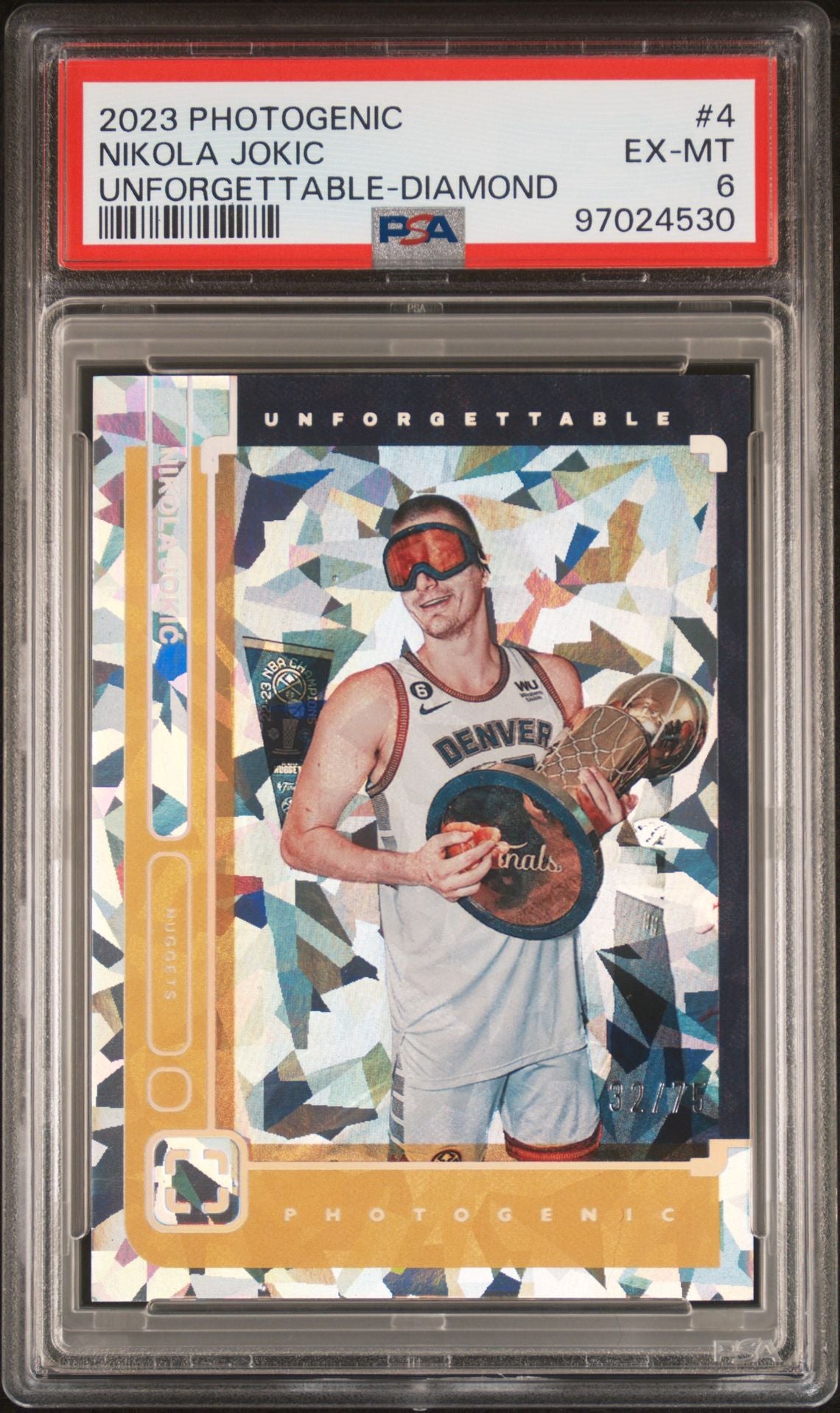 2023 Photogenic - Nikola Jokic - Unforgettable Diamond - Numbered to /75 - #4 - PSA Graded Card