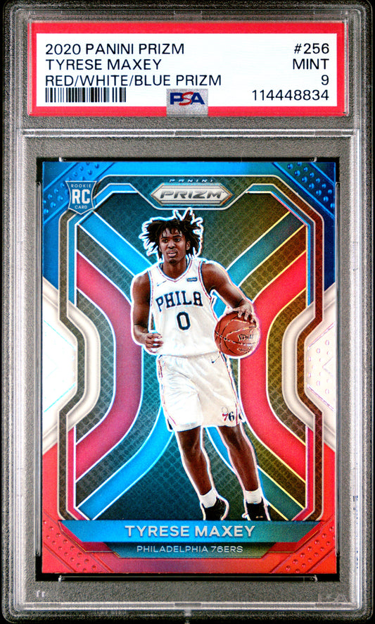 2020 Panini Prizm #256 - Tyrese Maxey - Red/white/blue {REVIEW} PSA 9 Front - Cert #114448834