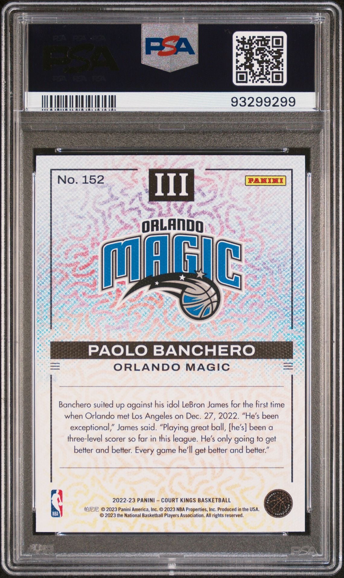 2022 Court Kings - Paolo Banchero - Level 3 III Rookie Card - #152 - PSA Graded Card