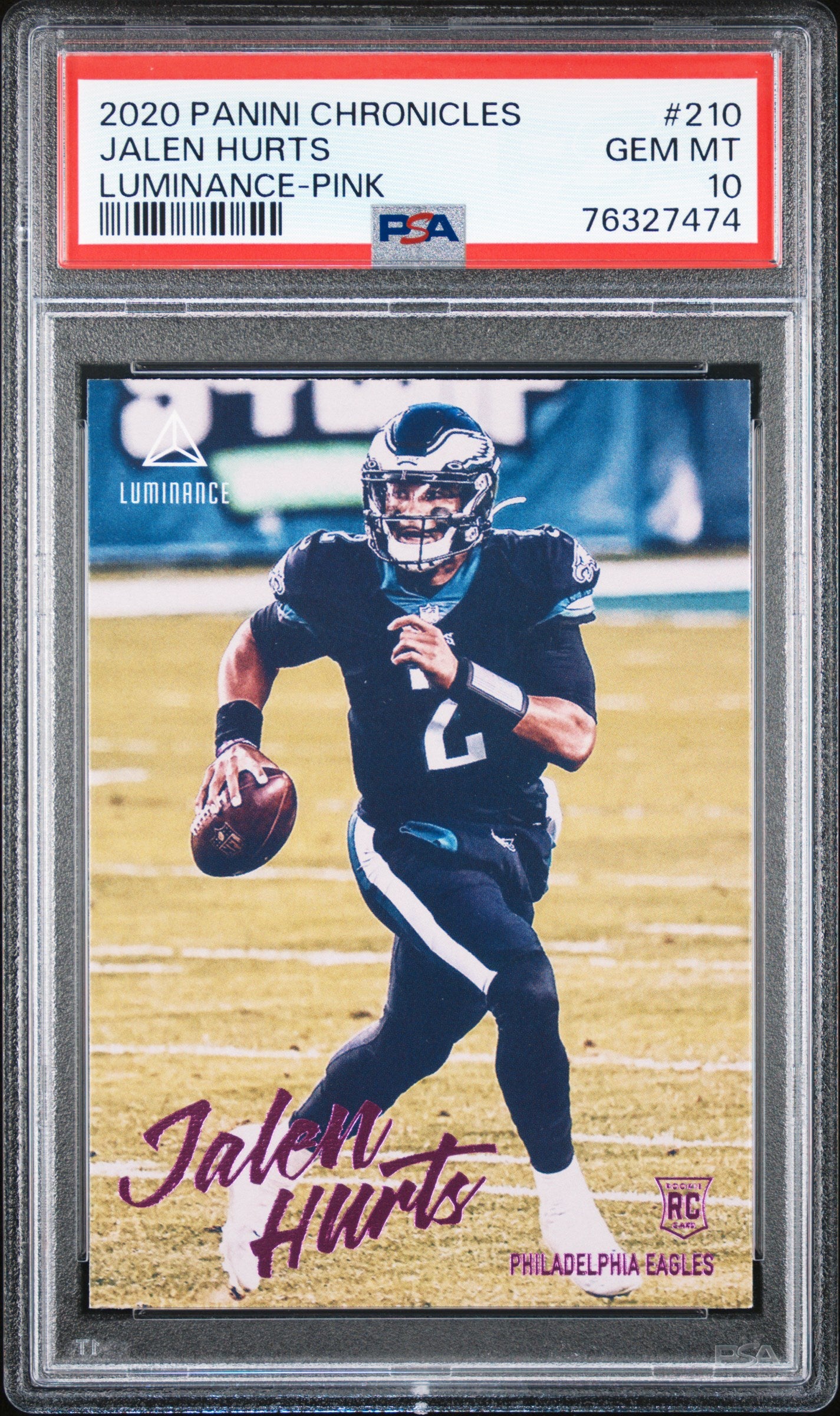 2020 Panini Chronicles - Jalen Hurts - Rookie Card - Luminance Pink - #210 - PSA Graded Card