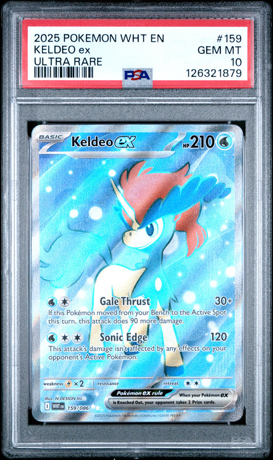 2025 Pokemon - WHT EN - White Flare - Keldeo EX #159 - Ultra Rare - PSA Graded Card