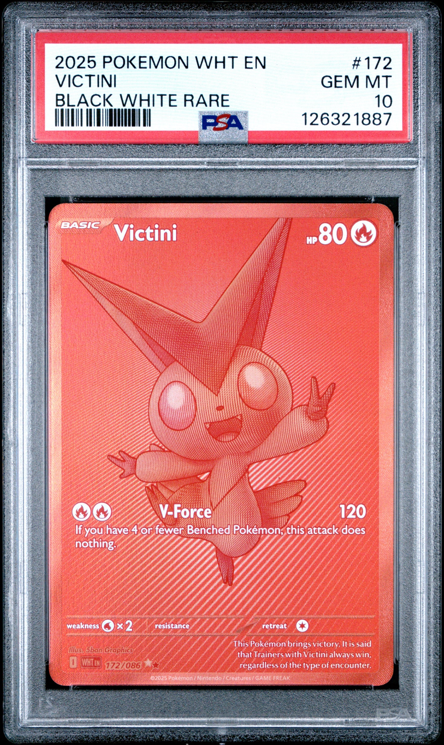 2025 Pokemon - WHT EN - White Flare - VICTINI #172 - Black White Rare - PSA Graded Card