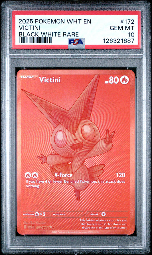 2025 Pokemon - WHT EN - White Flare - VICTINI #172 - Black White Rare - PSA Graded Card
