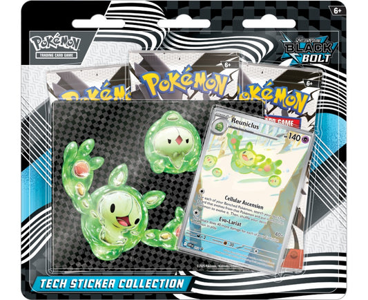 Pokemon - Black Bolt Tech Sticker Collection - 3 Packs + Reuniclus #212 Illustration Promo