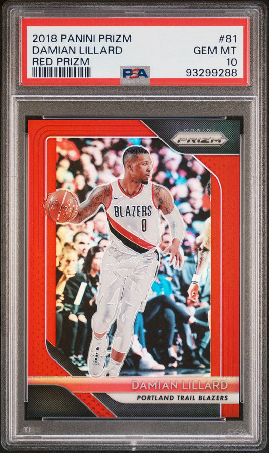 2018 Prizm - Damian Lillard - Red Prizm - Numbered to /299 - #81 - PSA Graded Card