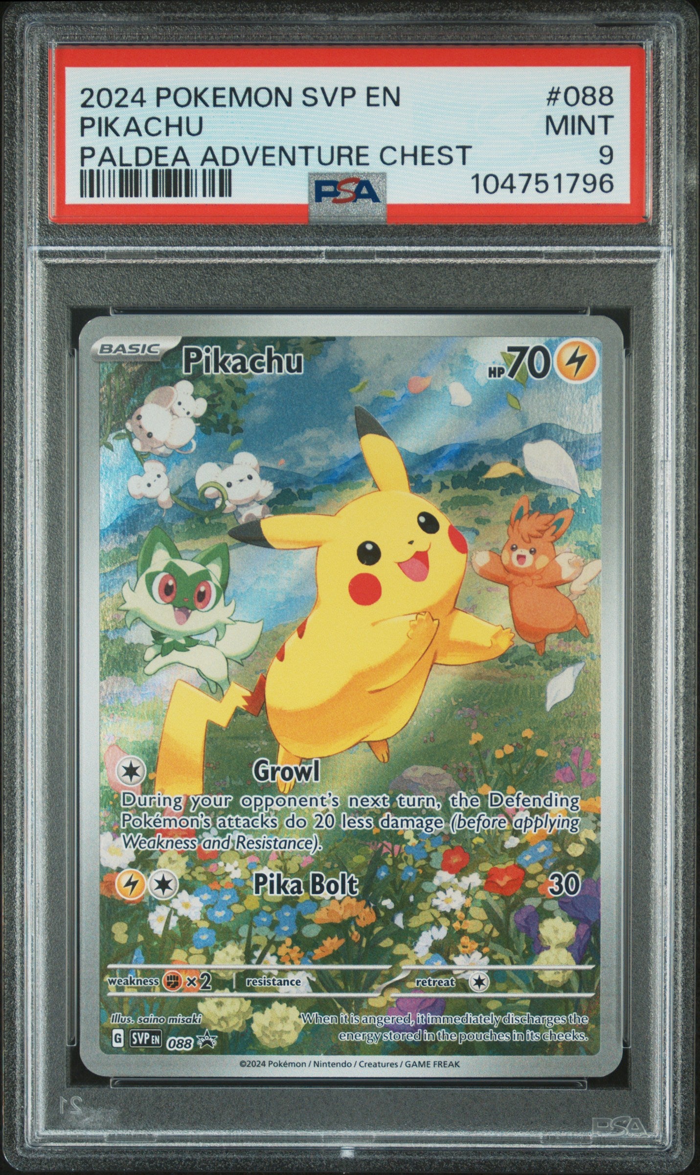 2024 Pokemon SVP EN: − Pikachu (Paldea Adventure Chest) #088 − Black Star Promo  − PSA Graded Card