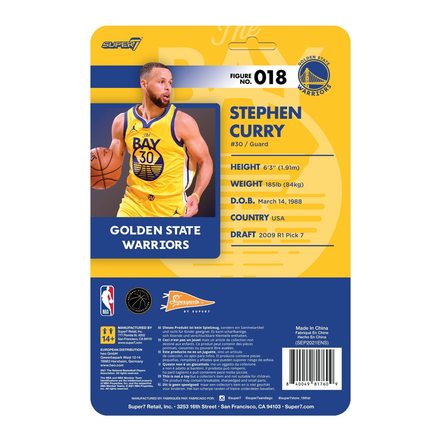 Steph Curry - Warriors Yellow Statement Jersey - Super 7 Figure Wave 3 NBA