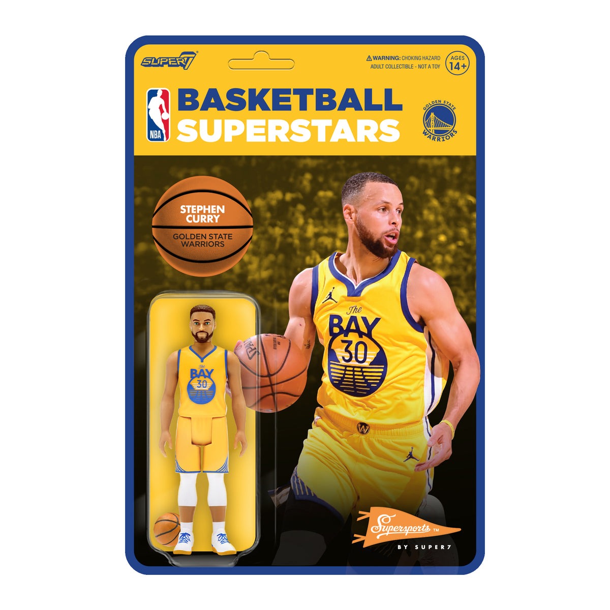 Steph Curry - Warriors Yellow Statement Jersey - Super 7 Figure Wave 3 NBA