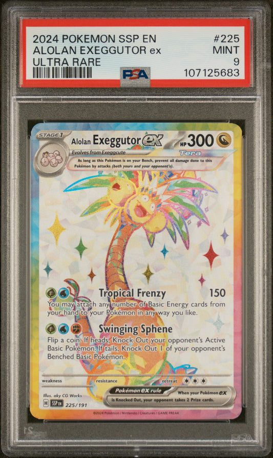 2024 Pokemon Ssp EN-Surging Sparks #225 - Alolan Exeggutor EX - Ultra Rare PSA 9 Front - Cert #107125683