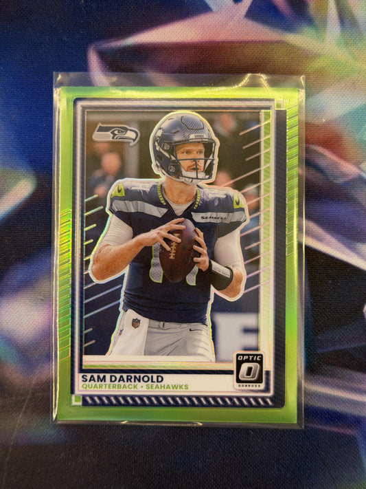 Sam Darnold Lime Green Prizm Front - 2025 Donruss Optic
