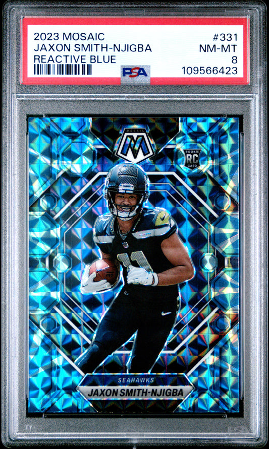 2023 Panini Mosaic - Jaxon Smith-Njigba - Reactive Blue Mosaic Prizm #331 - Rookies - PSA Graded Card