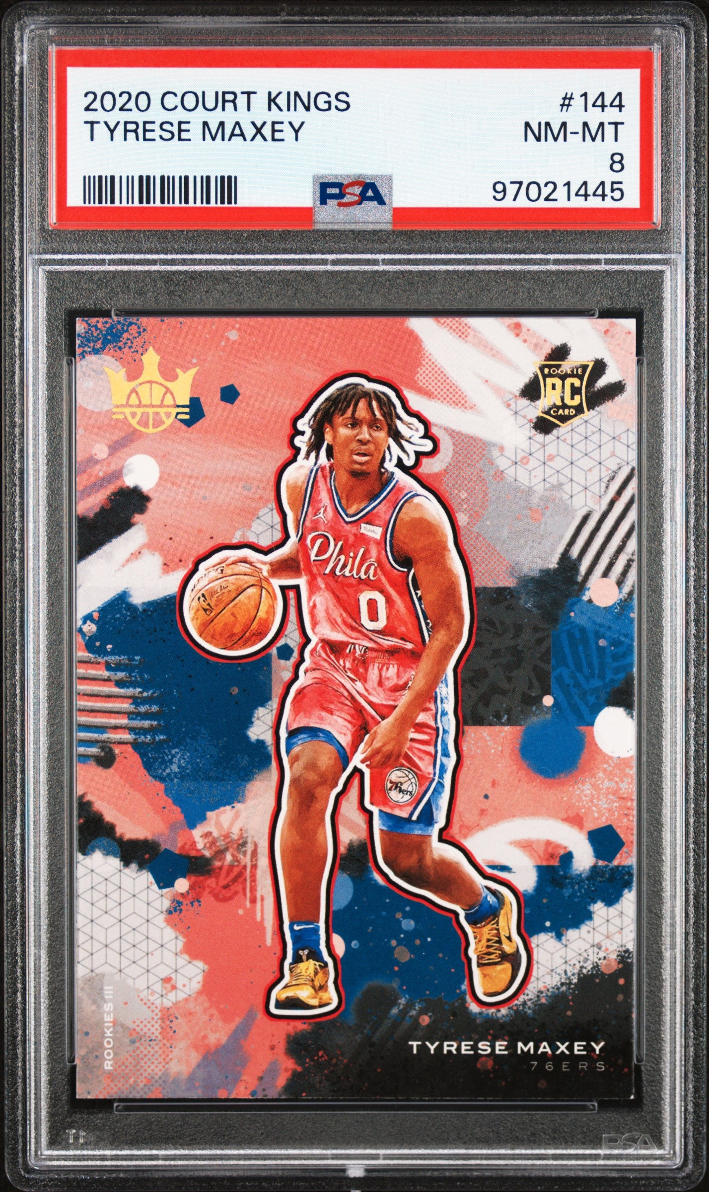 2020 Panini Court Kings #144 - Tyrese Maxey PSA 8 Front - Cert #97021445