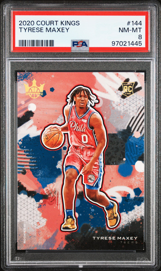 2020 Panini Court Kings #144 - Tyrese Maxey PSA 8 Front - Cert #97021445
