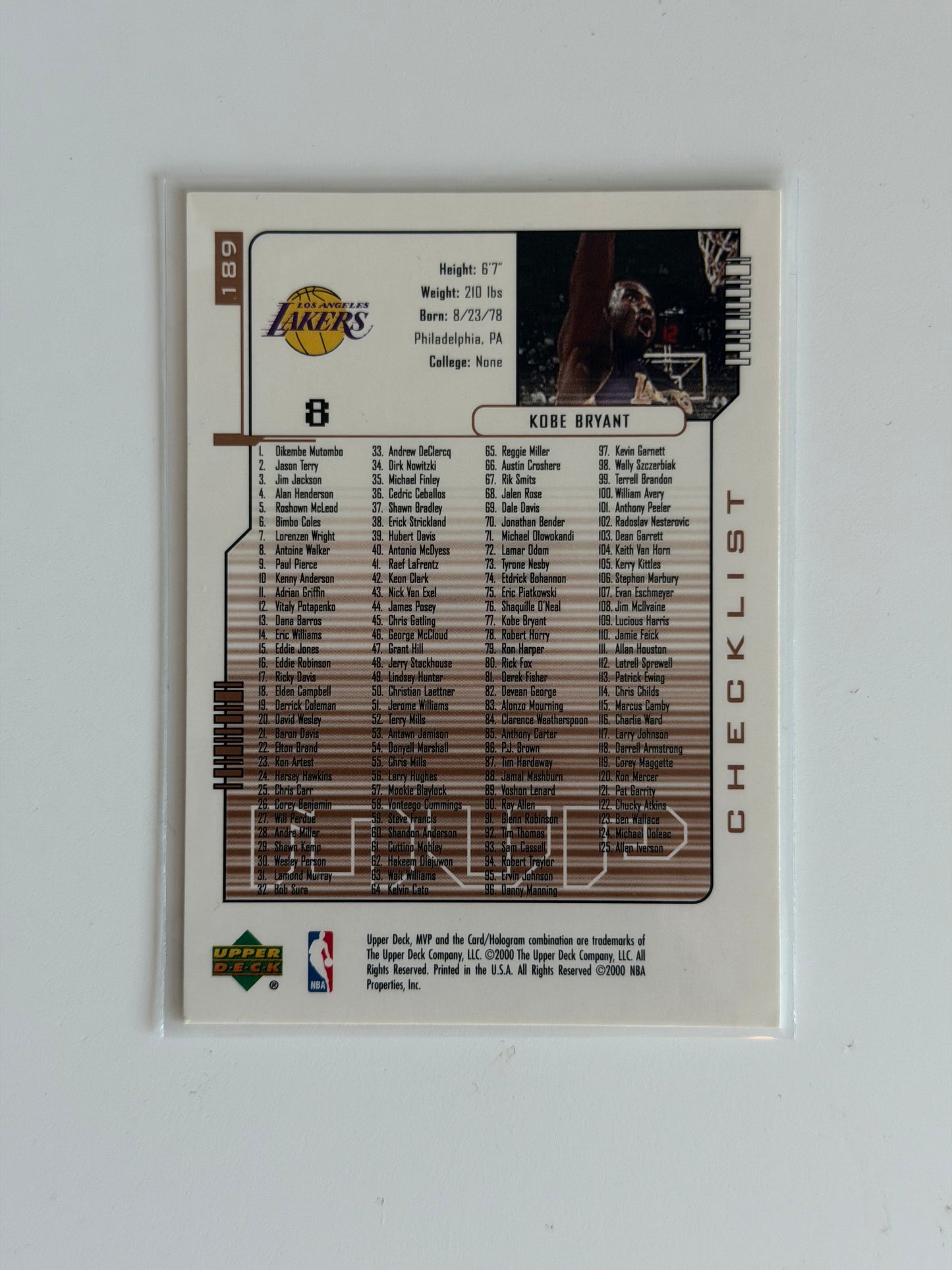 2000 Upper Deck MVP - Kobe Bryant - #189 - Raw Ungraded Card