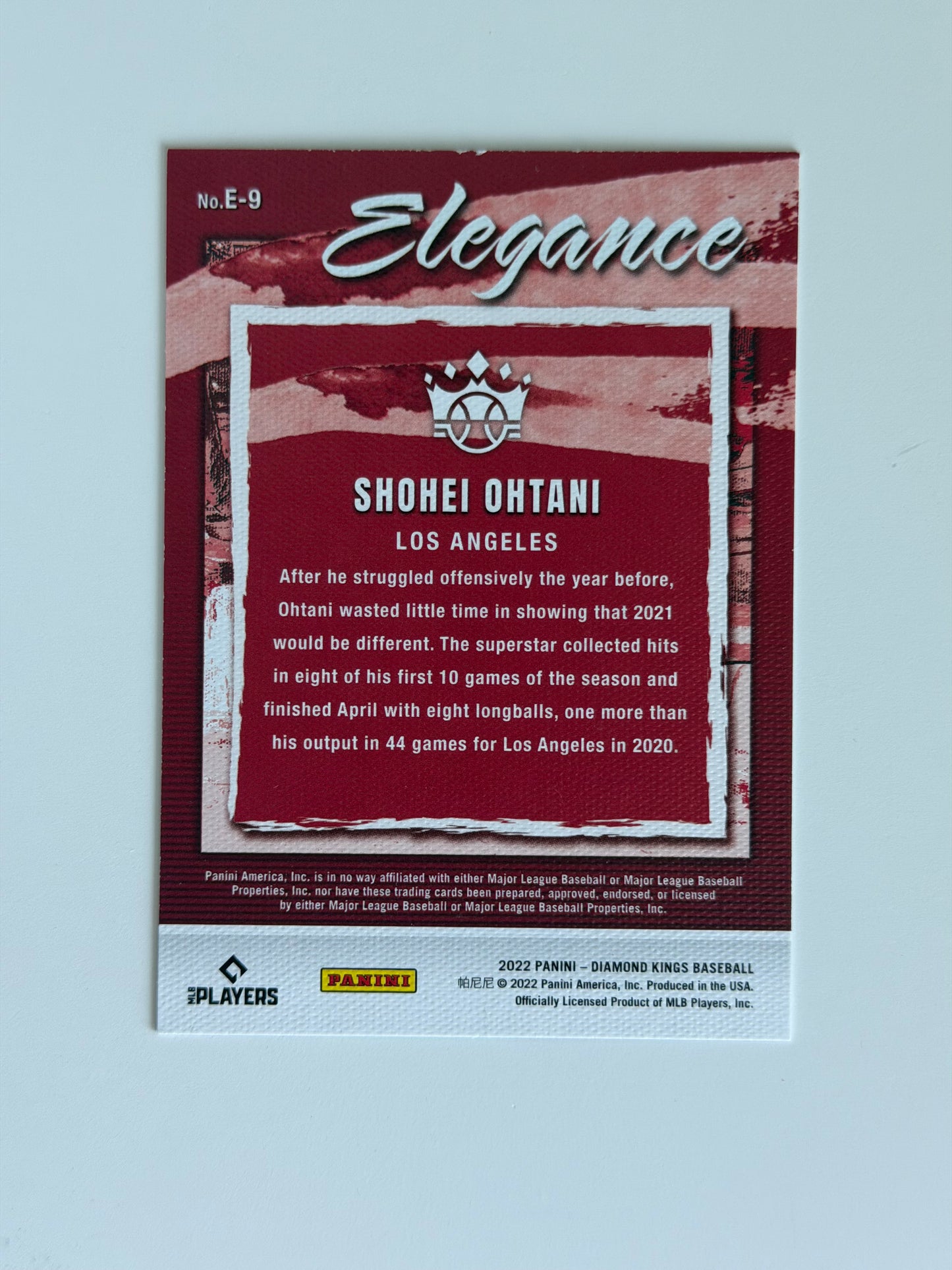 2022 Panini Diamond Kings Baseball — Elegance - Shohei Ohtani - #E-9 - Raw Ungraded Card