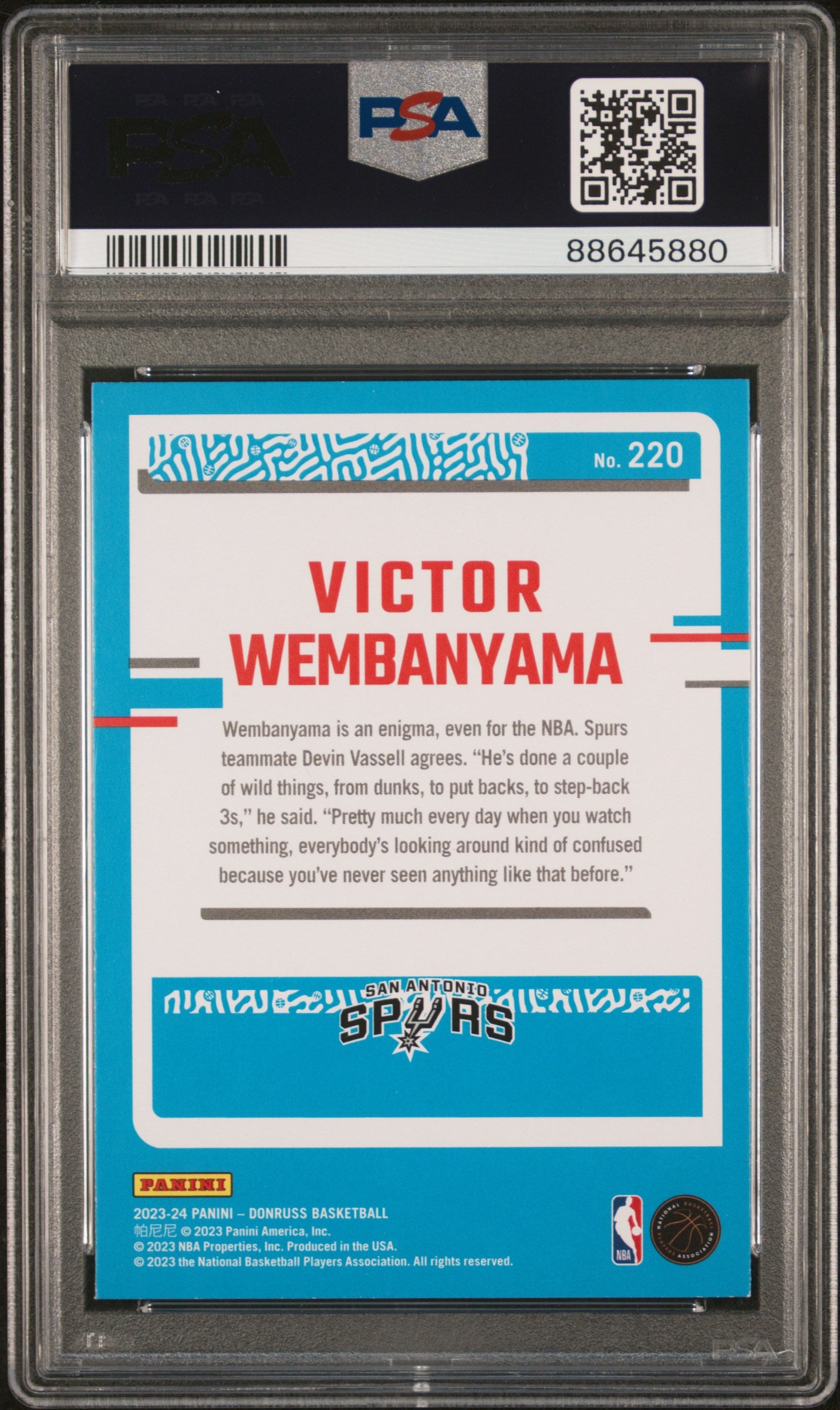 2023 Panini Donruss Rated Rookie - Victor Wembanyama - Choice #220 - PSA Graded Card