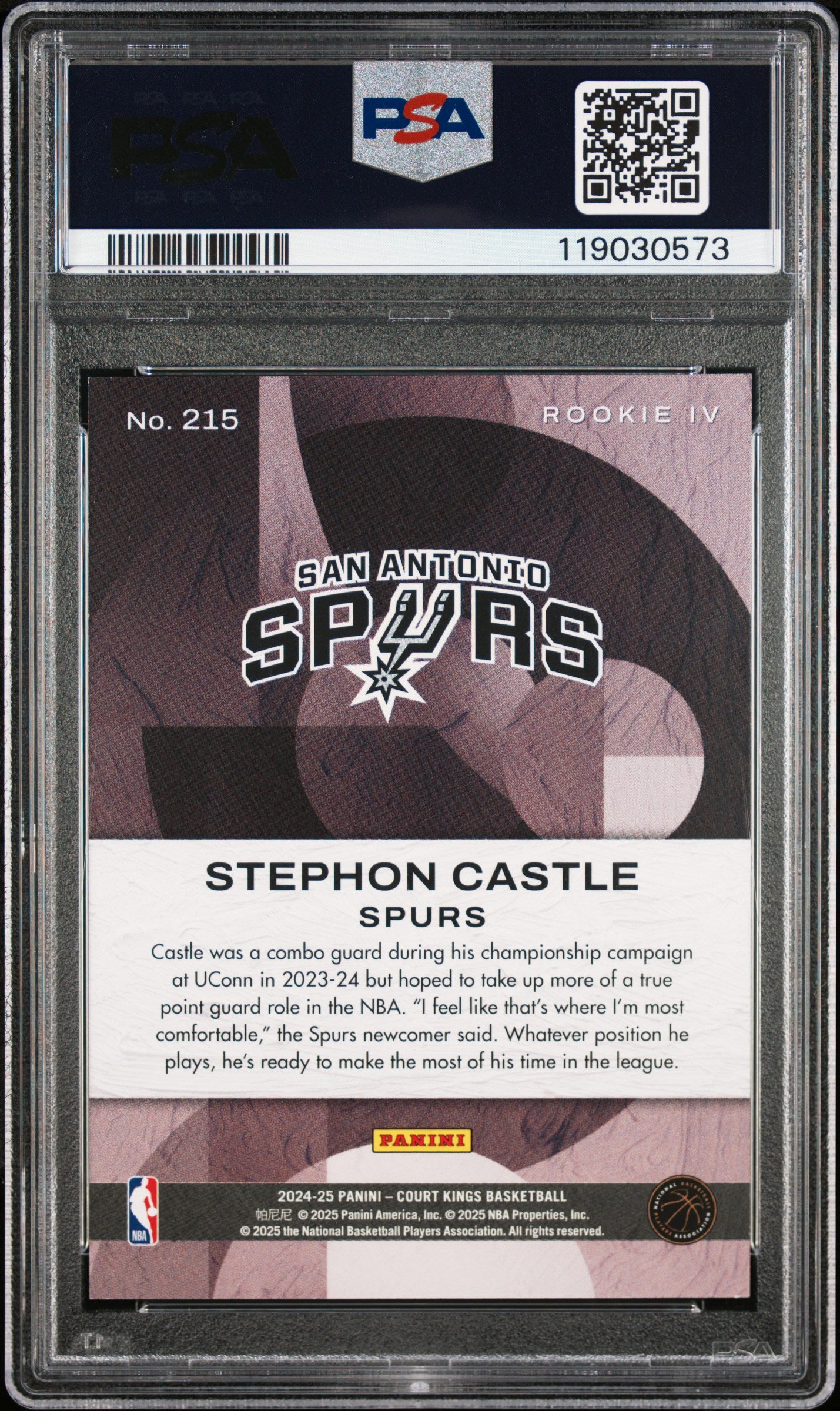 2024 Panini Court Kings - Stephon Castle - Rookies Level IV 4 #215 - PSA Graded Card
