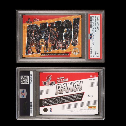 2021-22 Mosaic - Damian Lillard BANG! - #3 Orange Florescent - Limited to 25 - PSA Graded Card