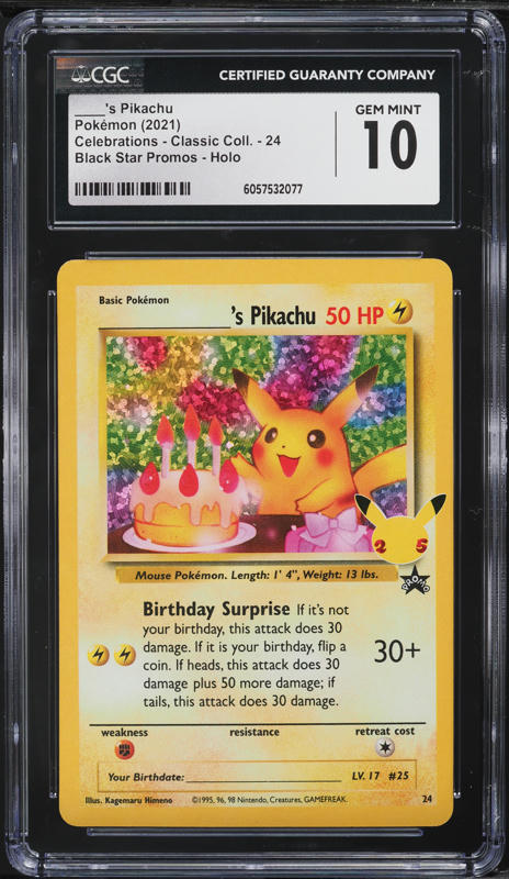 2021 Pokemon - Birthday Pikachu #24 - SWSH Black Star Promo Celebrations Classic - CGC 9
