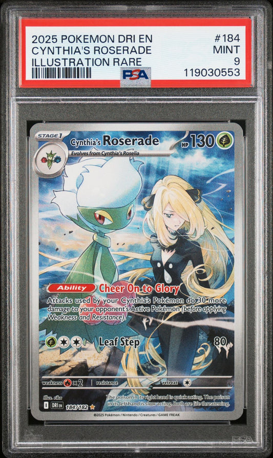 2025 Pokemon Dri En-Destined Rivals 184 Cynthia's Roserade Illustration Rare - PSA Graded Card