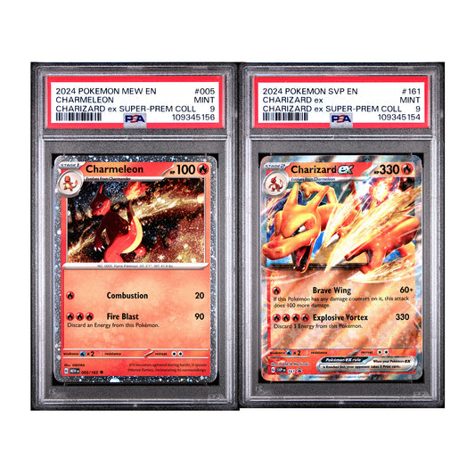2024 Pokemon MEW-EN - Charizard ex Super Premium Collecion PSA 9 Promo Set - Charmeleon #005 + Charizard ex #161