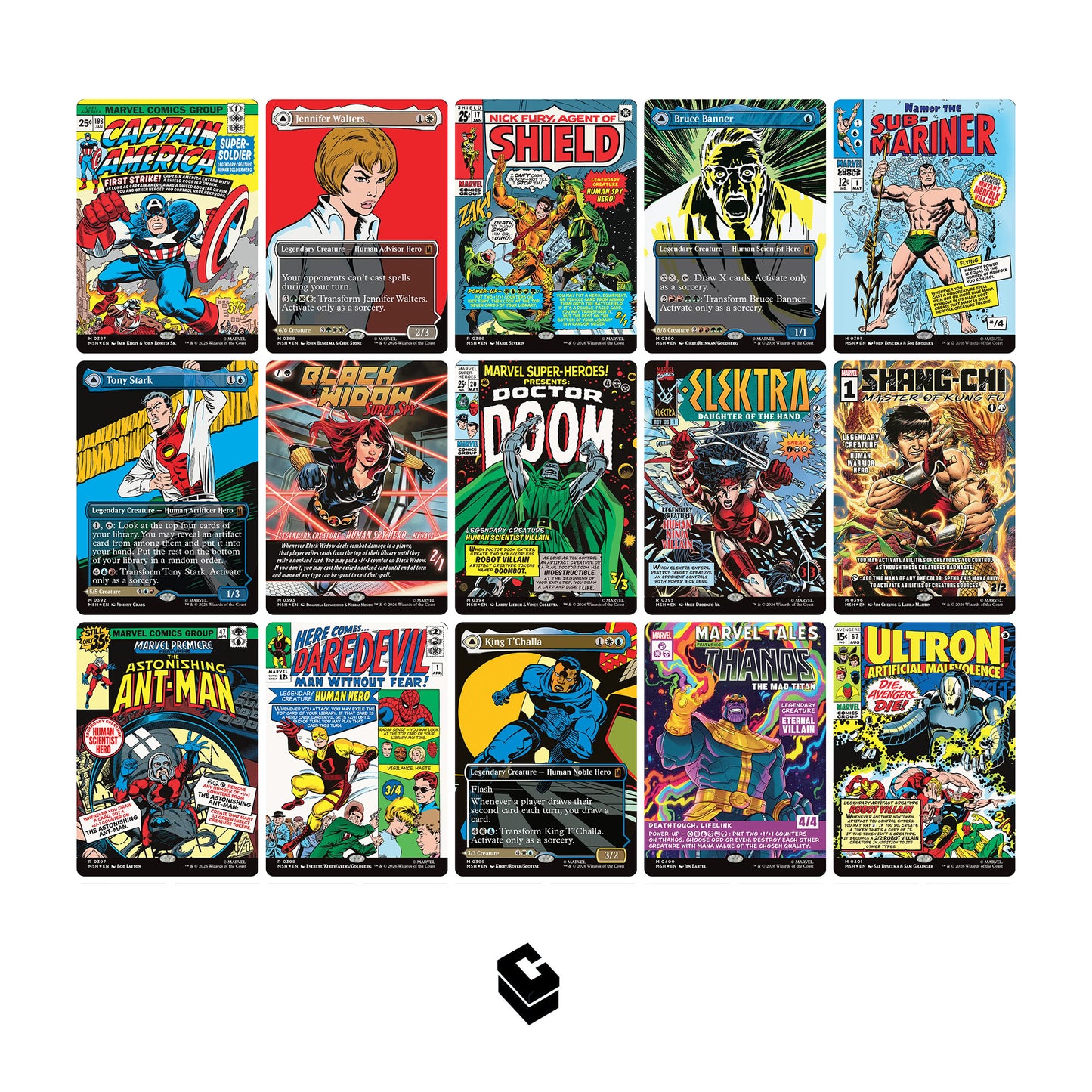 Magic The Gathering x Marvel Super Heroes - FOIL Classic Comic Cards Complete Set of 15