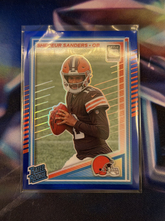 Shedeur Sanders Rated Rookie Blue Prizm Front - 2025 Donruss Optic