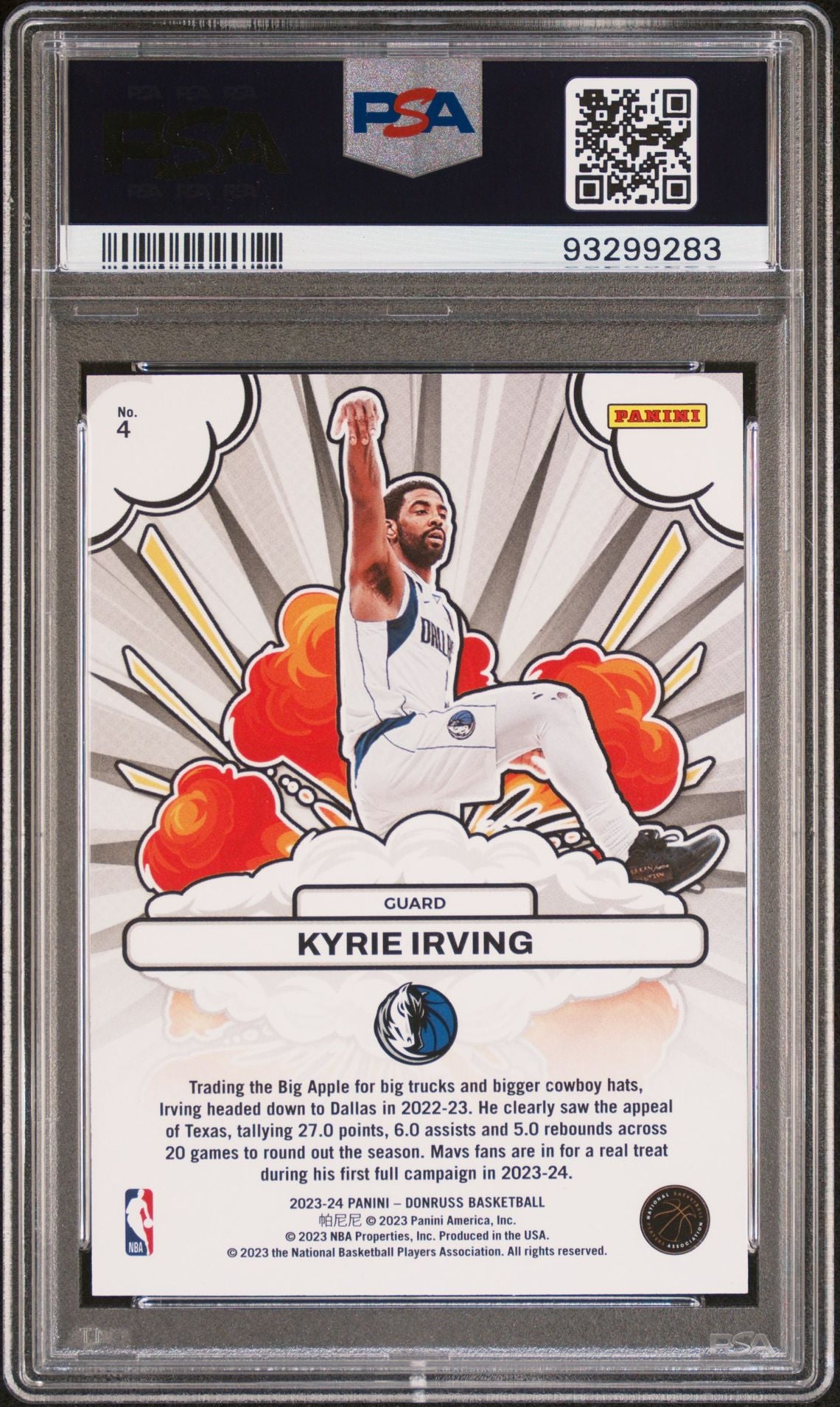 2023 Donruss - Kyrie Irving - Bomb Squad Holo Purple Laser - Numbered to /99 - #4 - PSA Graded Card