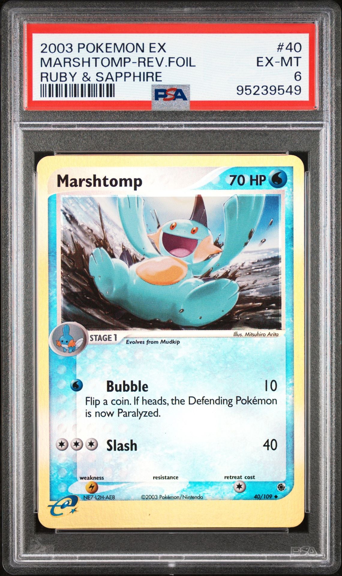 2003 Pokemon Ex Ruby & Sapphire 40 Marshtomp-Reverse Foil - PSA Graded Card