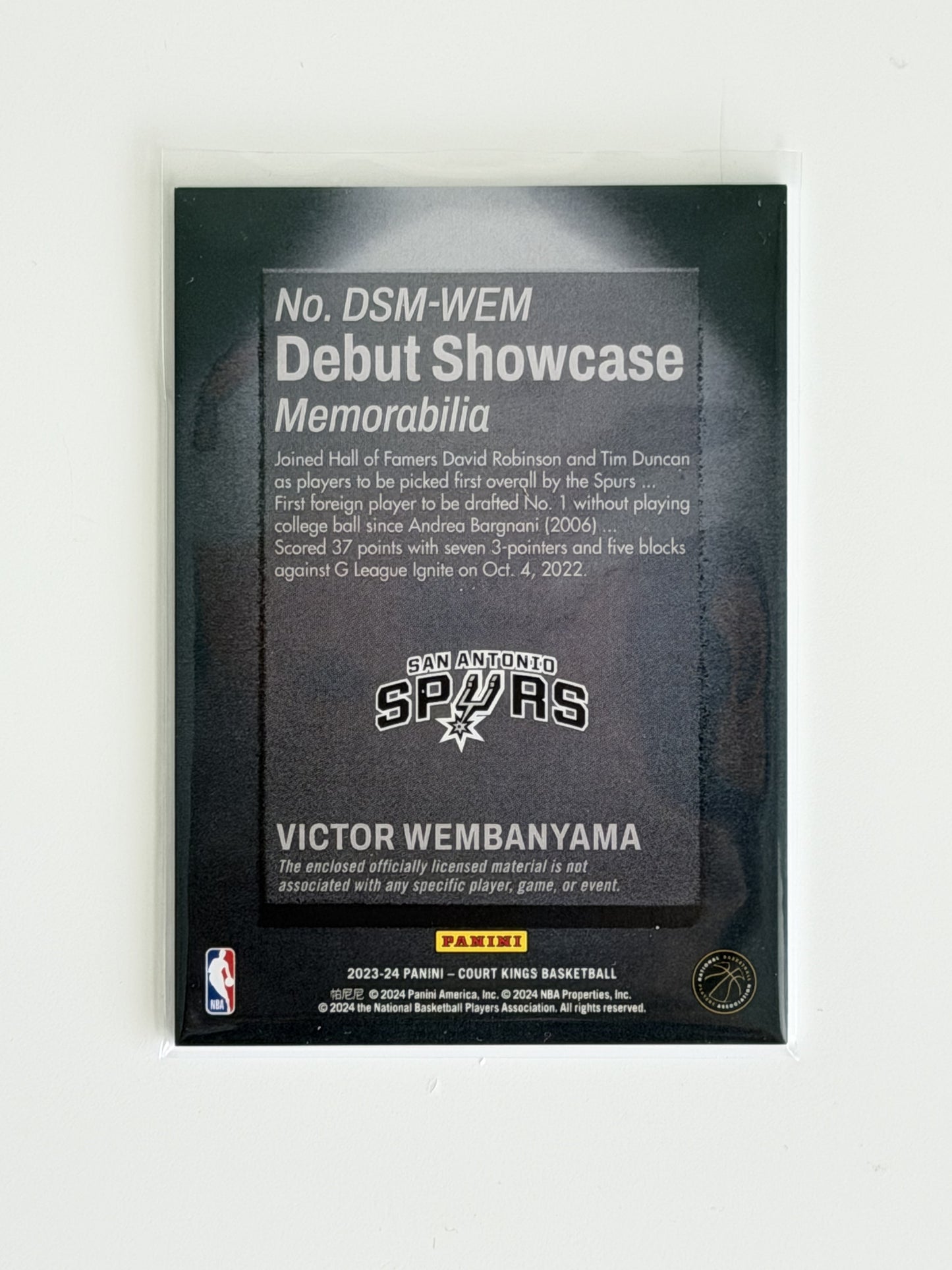 2023-24 Panini - Victor Wembanyama - Court Kings Basketball — Debut Showcase #DSM-WEM - Patch - Raw Ungraded Card