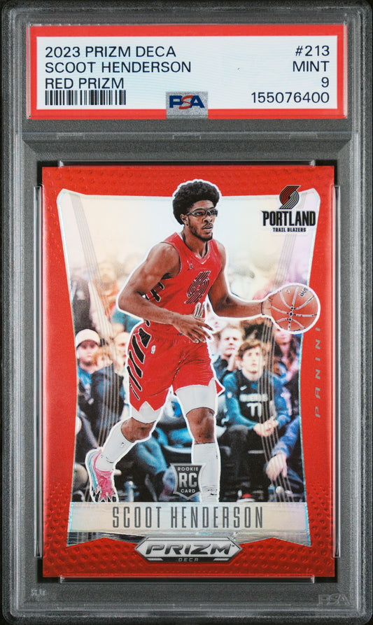 2023 Panini Prizm Deca - Scoot Henderson - Red Prizm Rookie /199 #213 - PSA Graded Card
